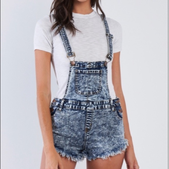 Acid Washed Denim Shortall Overalls - Picture 1 of 4
